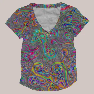 Psychedelic V-Neck Shirt (UV/RGB, Eco-Friendly, Womens) | LIQUISYRGIC