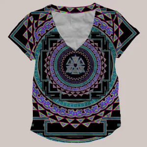 Psychedelic V-Neck Shirt (UV/RGB, Eco-Friendly, Womens) | PSY YANTRA