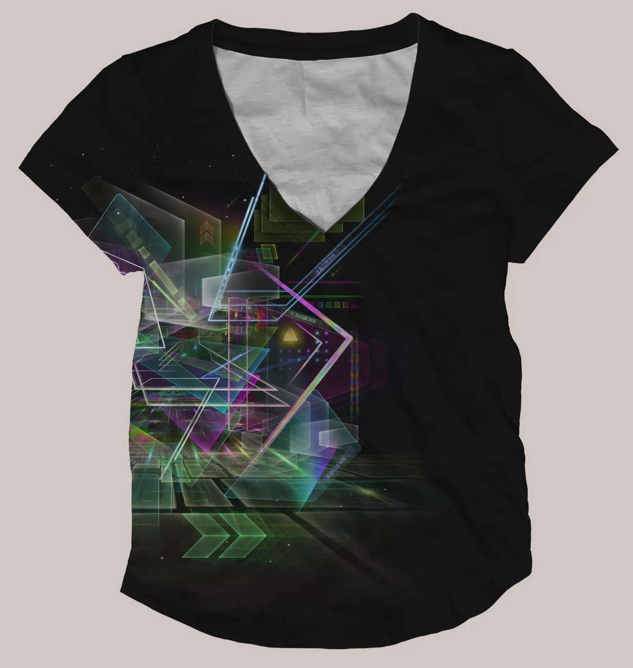 Psychedelic V-Neck Shirt (UV/RGB, Eco-Friendly, Womens) | VIRTUAL REALITY - PSYDE