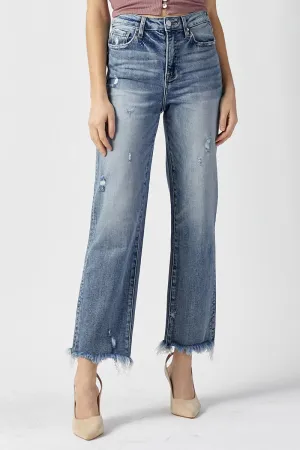 Risen High Rise Straight-Frayed Hem Jeans in Light