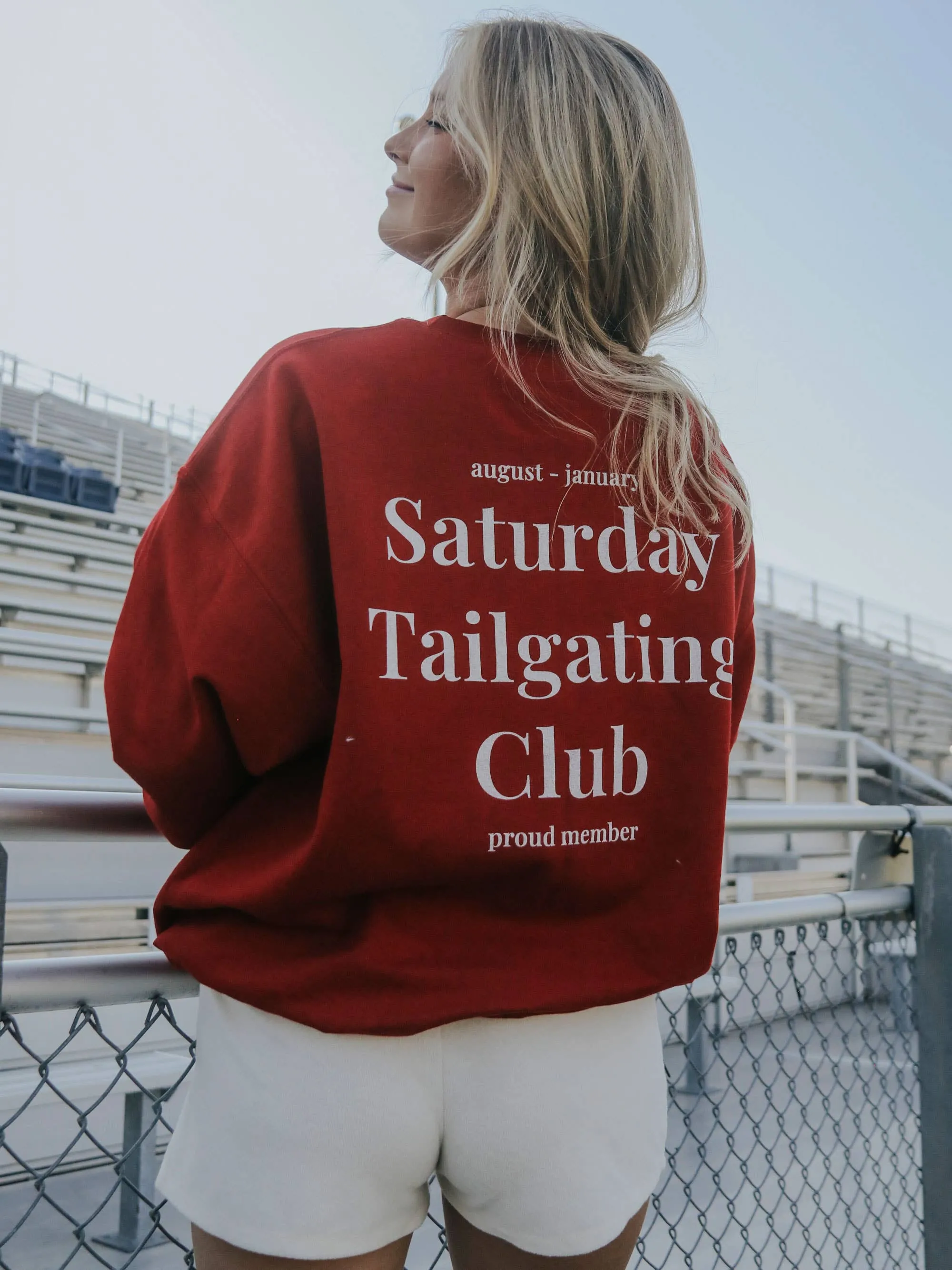 Saturday Tailgating Club Red Sweatshirt (front   back)