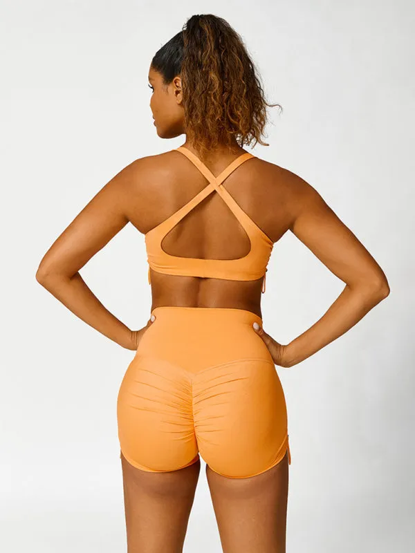 Scottie New Drawstring Yoga Wear Breathable Solid Color Running Tight Shorts