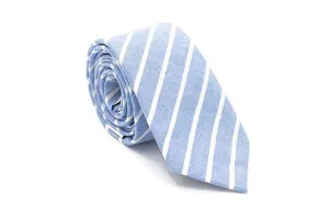 Sky Blue Striped Cotton Necktie: Elegant Men's Formal Wear for Weddings, Business, and Special Occasions