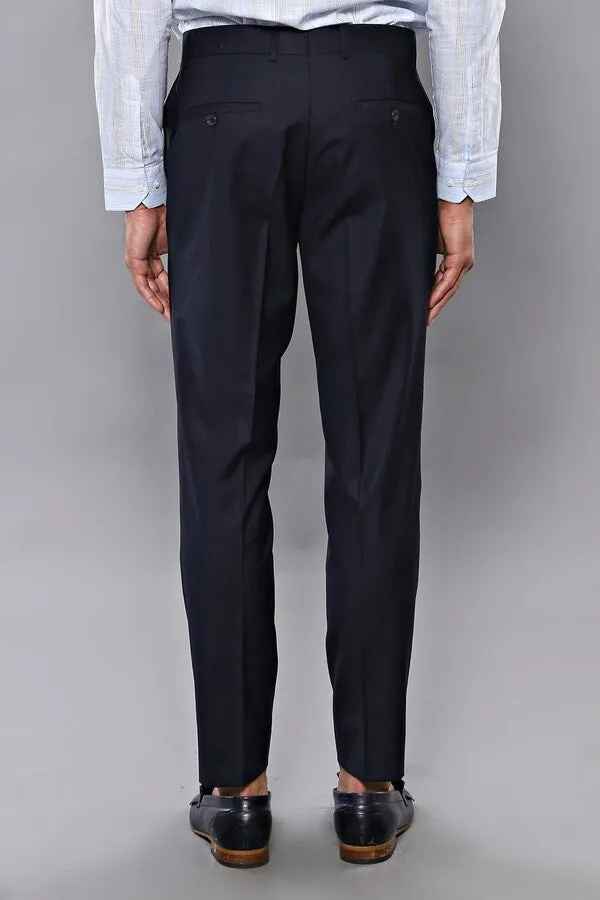 Slim Fit Plain Navy Blue Men Trousers - Wessi