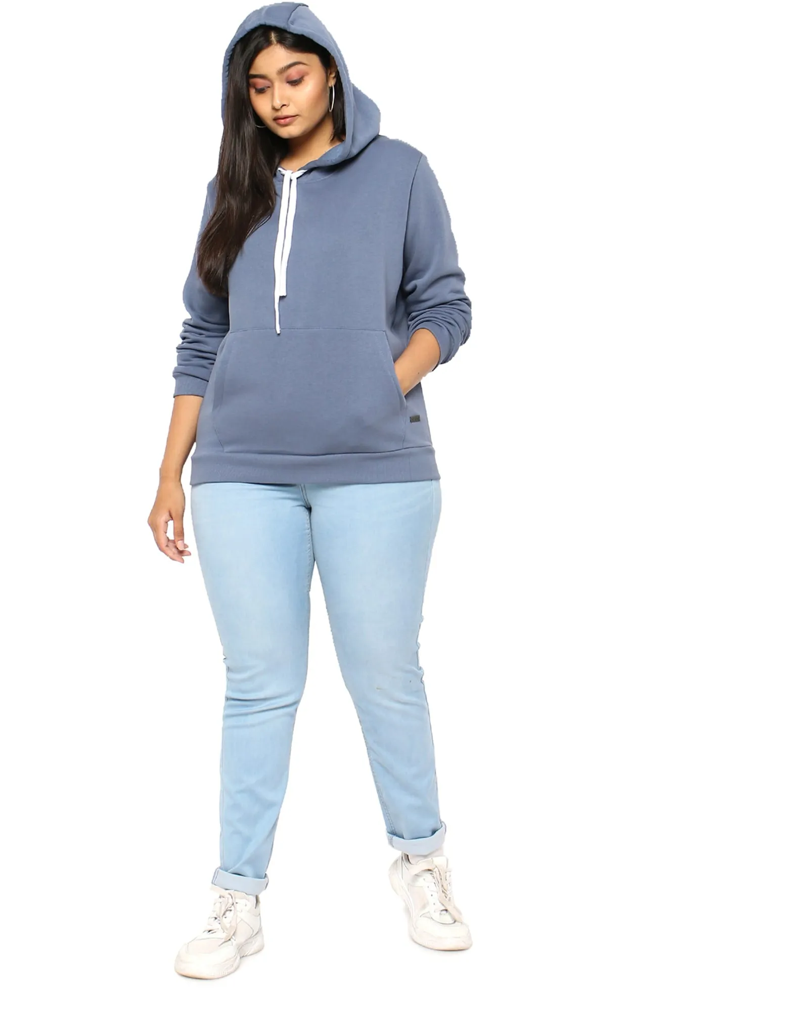 Solid Dusty Blue Hooded Sweatshirt | Dusty Blue