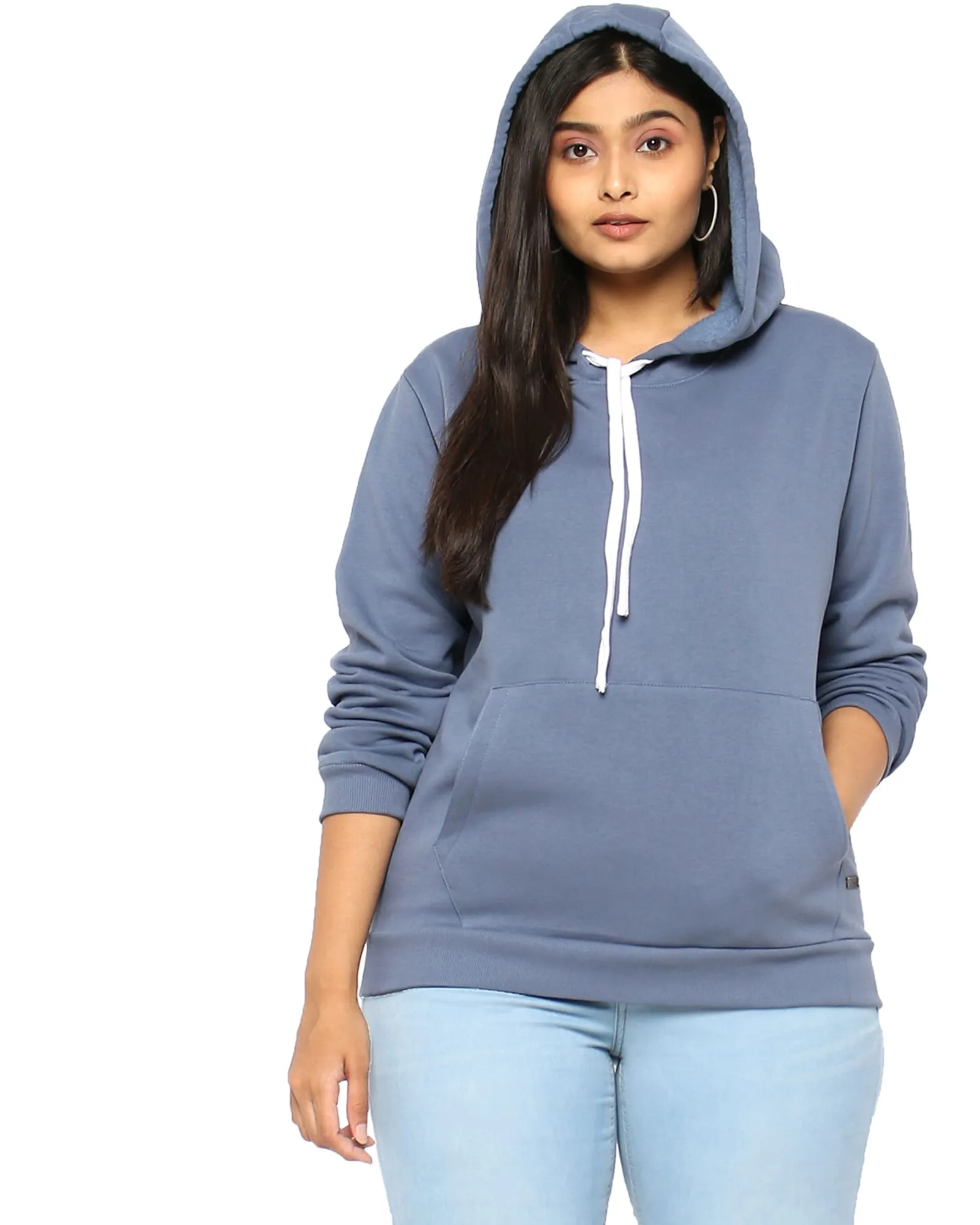 Solid Dusty Blue Hooded Sweatshirt | Dusty Blue