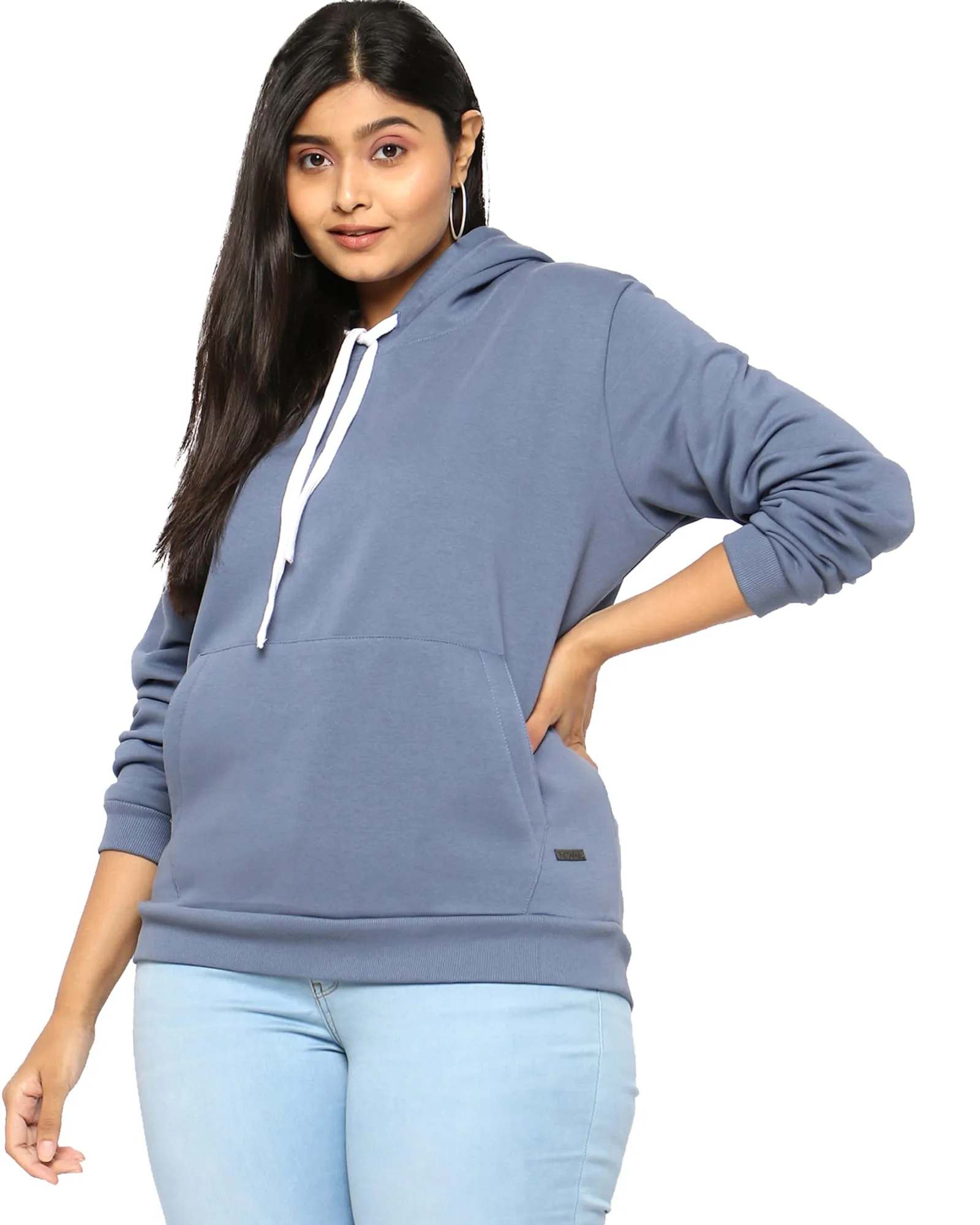 Solid Dusty Blue Hooded Sweatshirt | Dusty Blue
