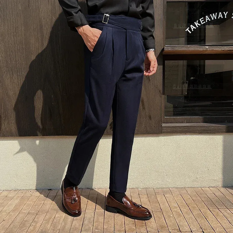 Solid High Waist Double-Blade Fitted Trousers