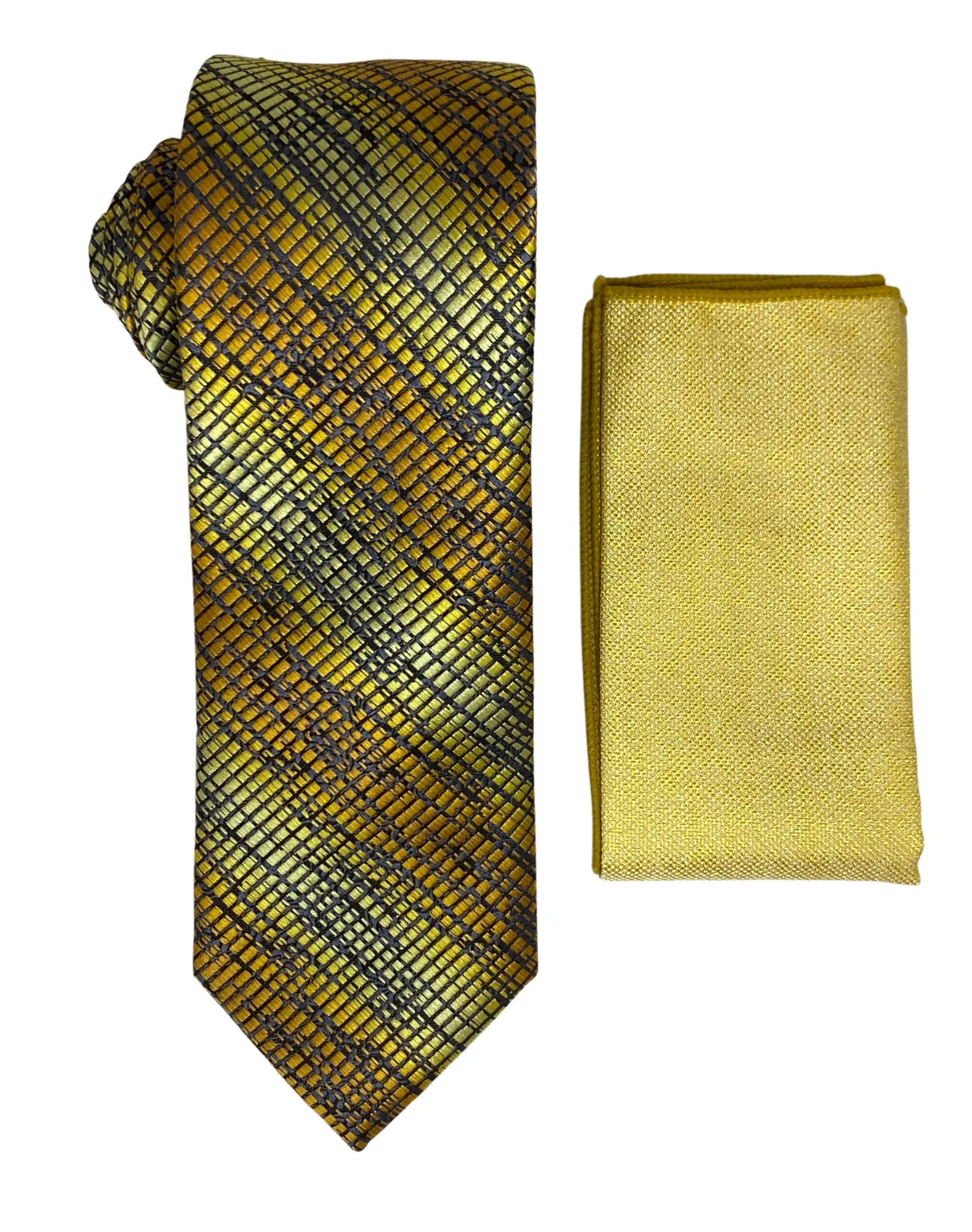 Stacy Adams Patterned Tie and Handkerchief - Gold
