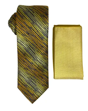 Stacy Adams Patterned Tie and Handkerchief - Gold