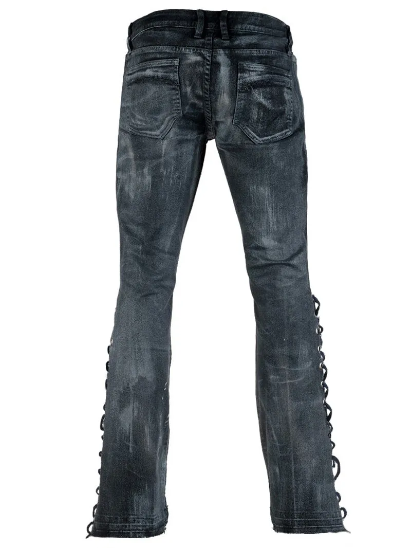 Stylish Flared Leg Lace-Up Jeans
