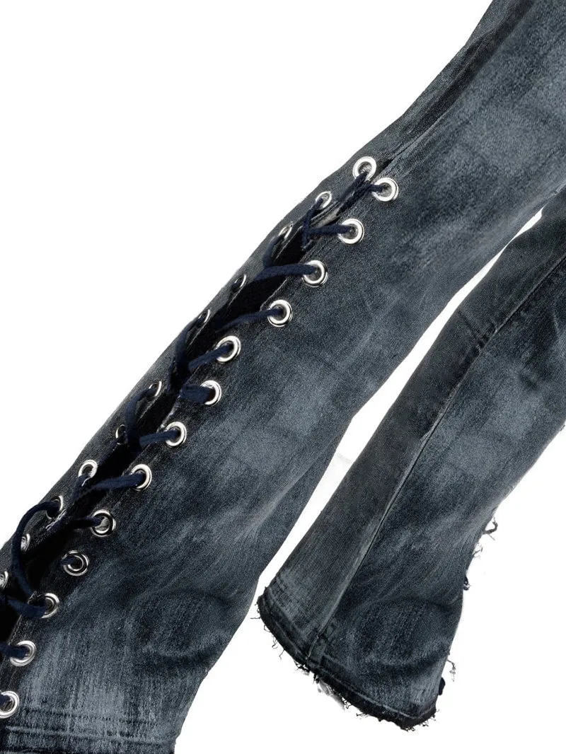 Stylish Flared Leg Lace-Up Jeans