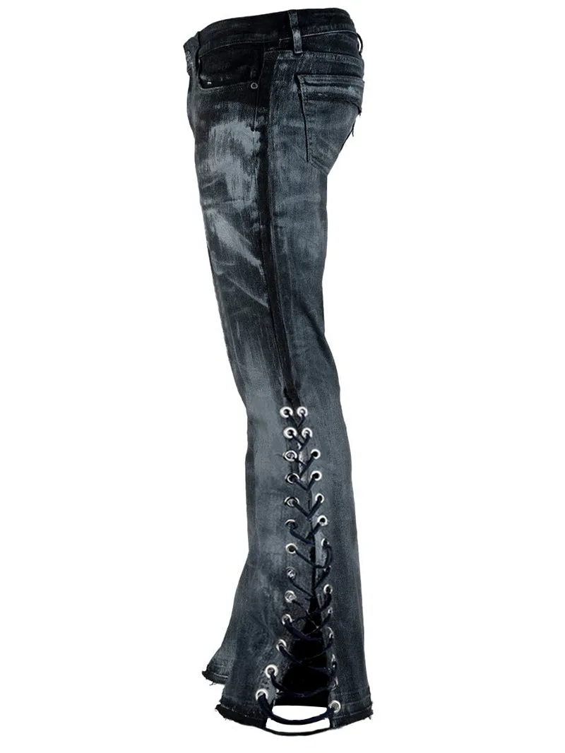 Stylish Flared Leg Lace-Up Jeans