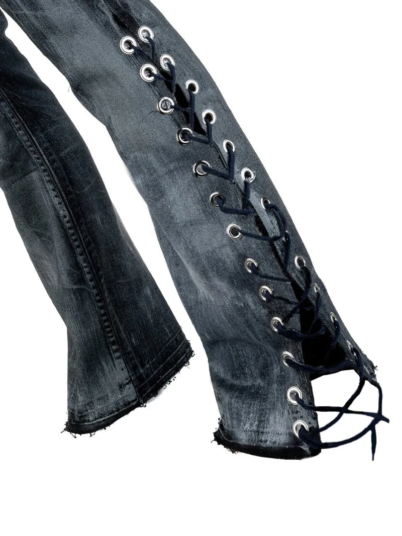 Stylish Flared Leg Lace-Up Jeans