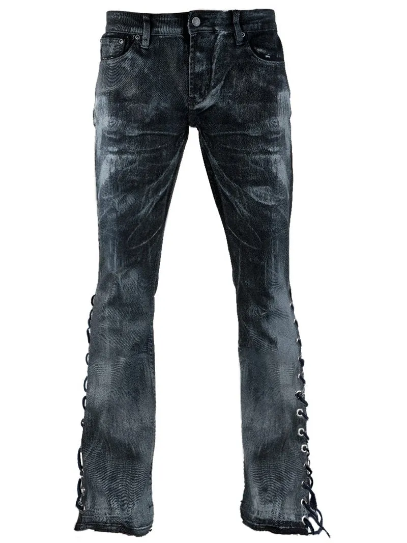 Stylish Flared Leg Lace-Up Jeans