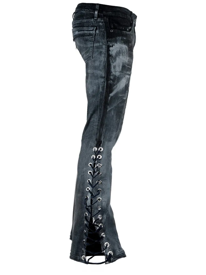 Stylish Flared Leg Lace-Up Jeans