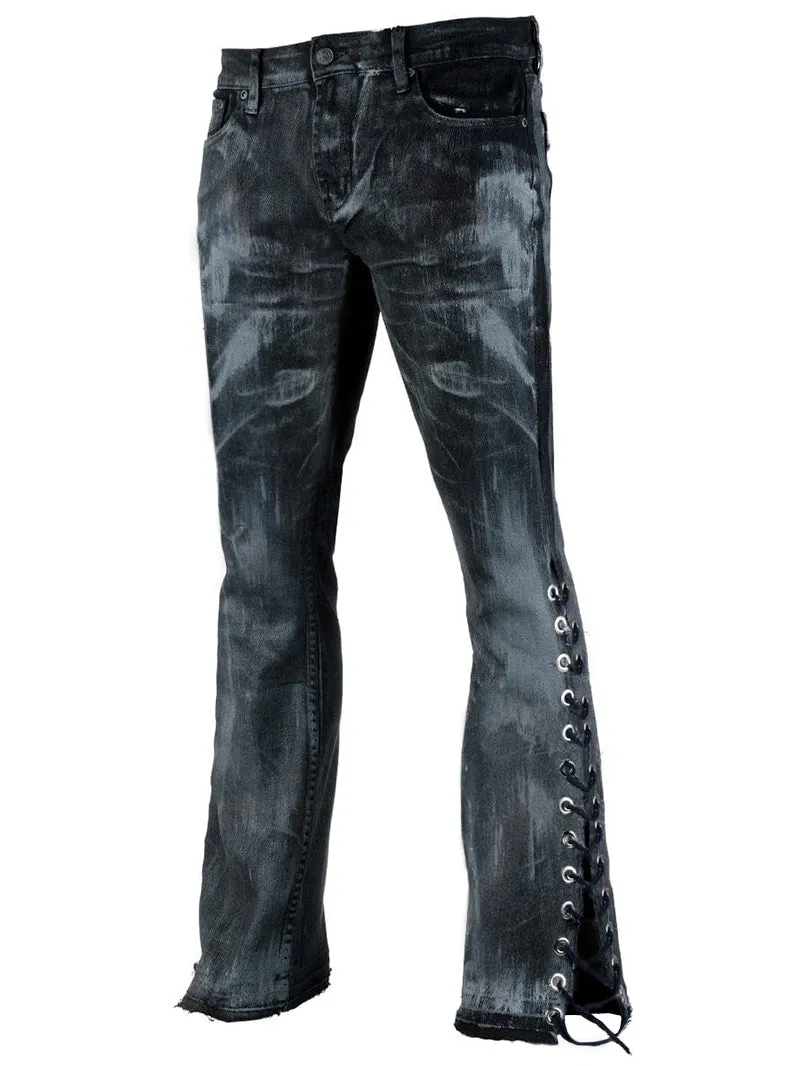 Stylish Flared Leg Lace-Up Jeans