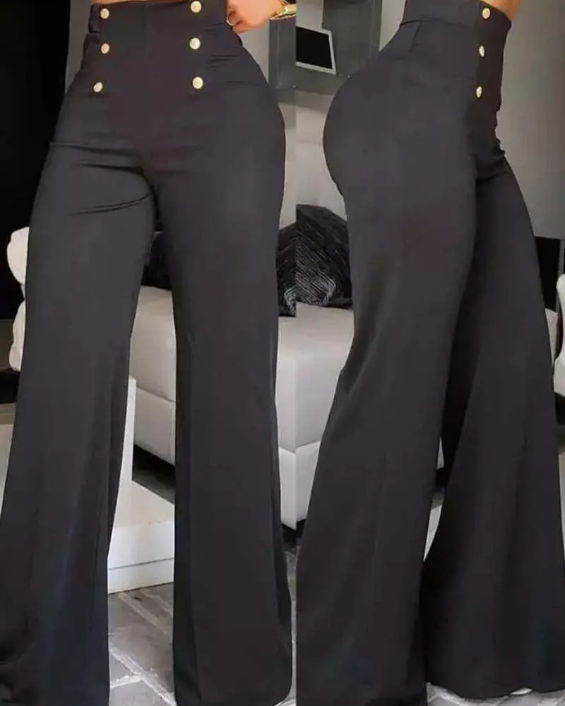 Stylish Slim Personality Double Breasted Flared Pants
