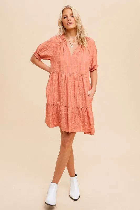 Textured Tiered Dress - ginger