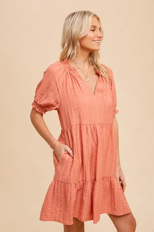 Textured Tiered Dress - ginger
