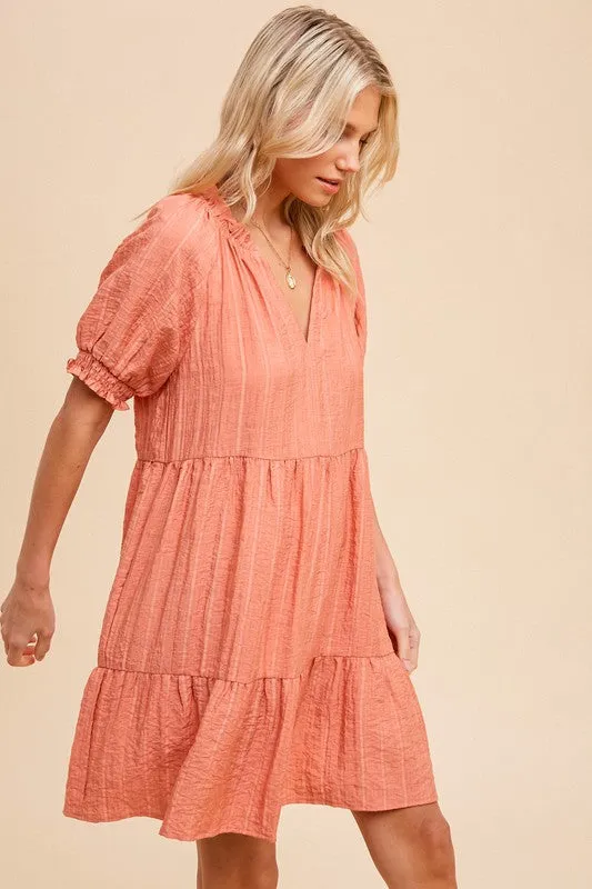 Textured Tiered Dress - ginger