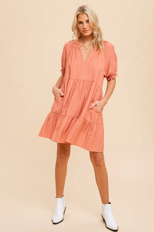Textured Tiered Dress - ginger