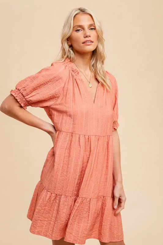 Textured Tiered Dress - ginger
