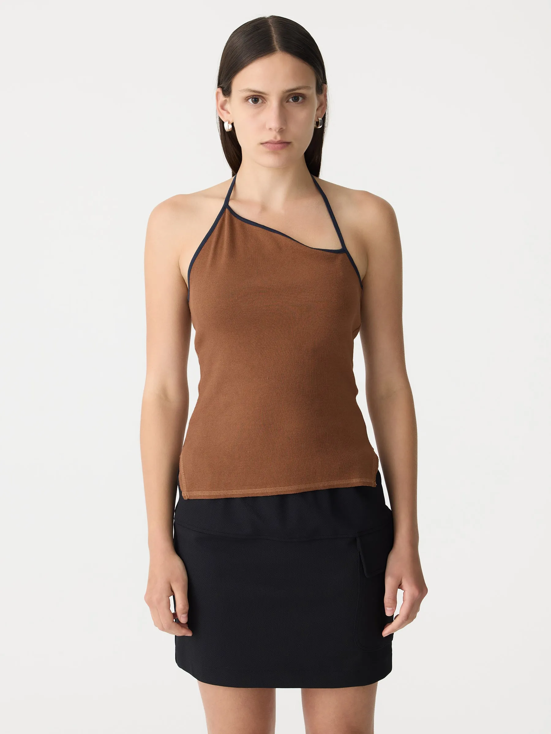 Tie Back Halter Neck Rib Tank
