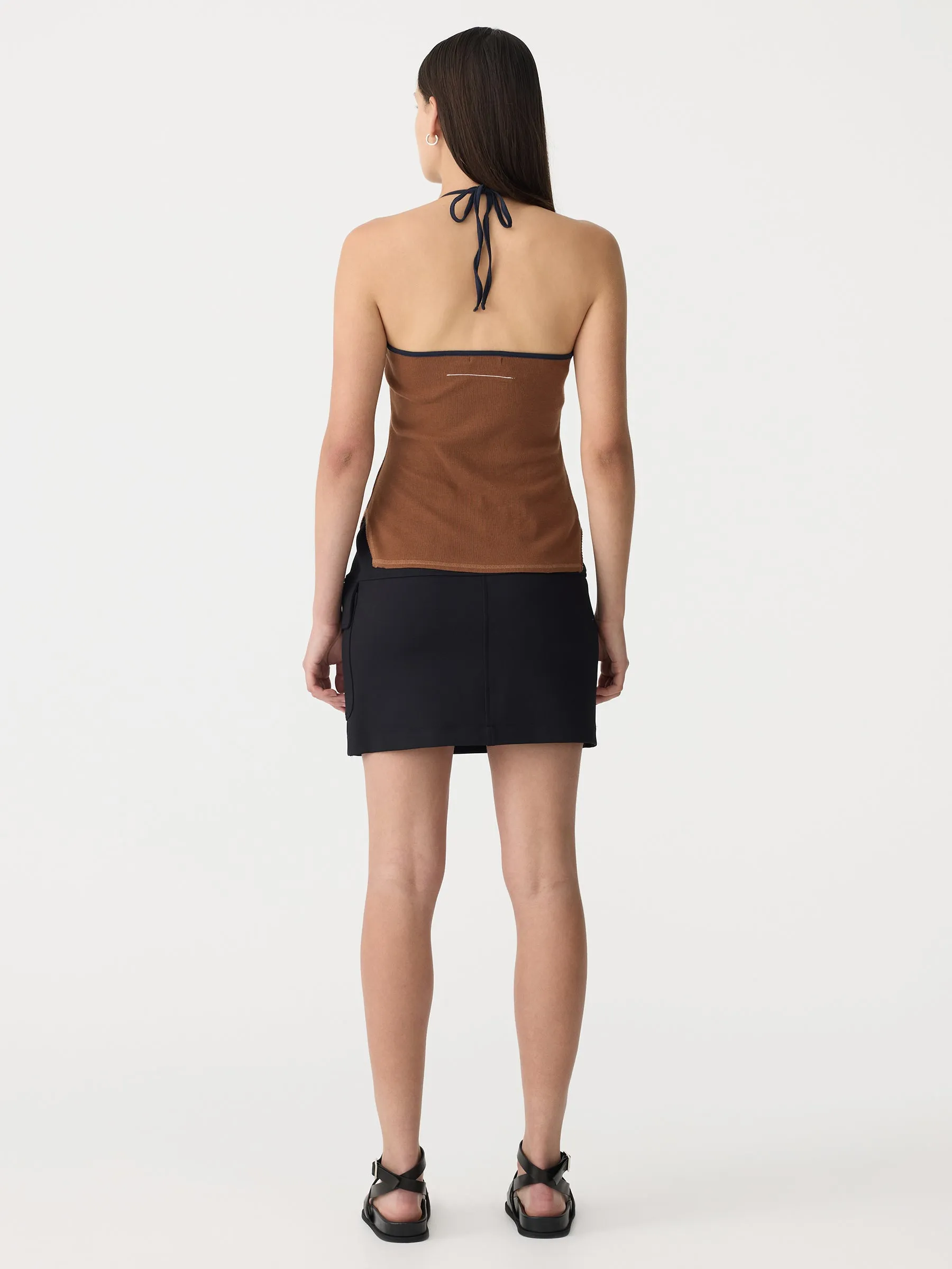 Tie Back Halter Neck Rib Tank
