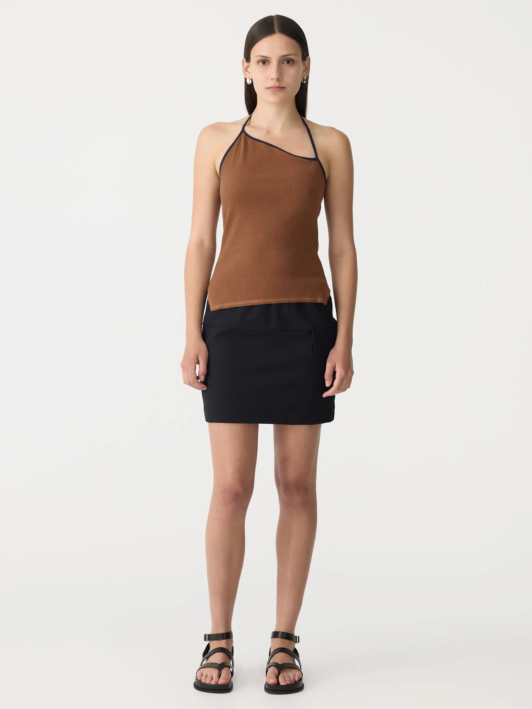 Tie Back Halter Neck Rib Tank