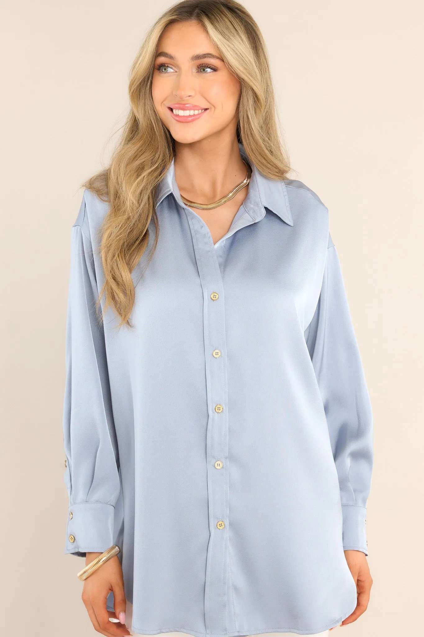 Timeless Treasure Sky Blue Button Front Top