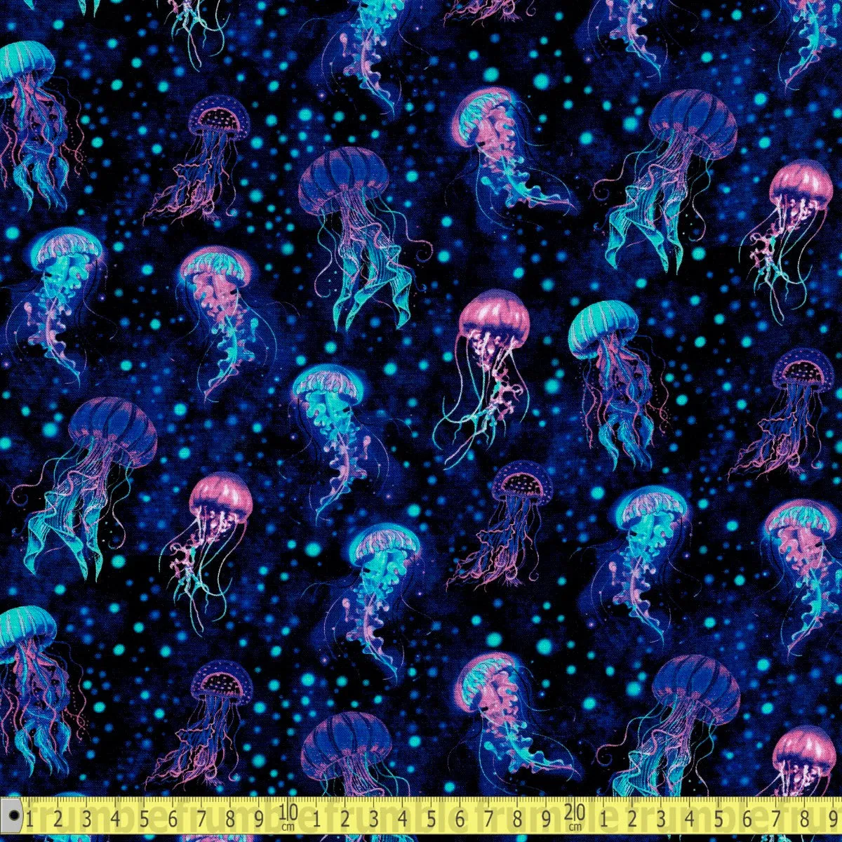 Timeless Treasures - Electric Ocean Bioluminescent Jellyfish - Midnight