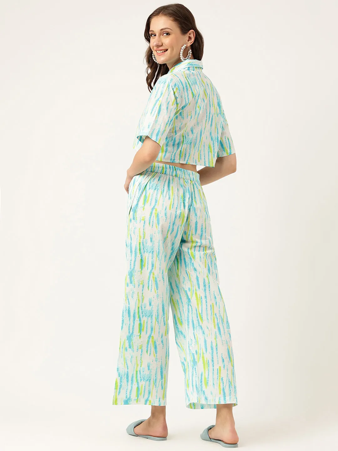 Women Tie And Dye Pure Cotton Shirt With Trousers
