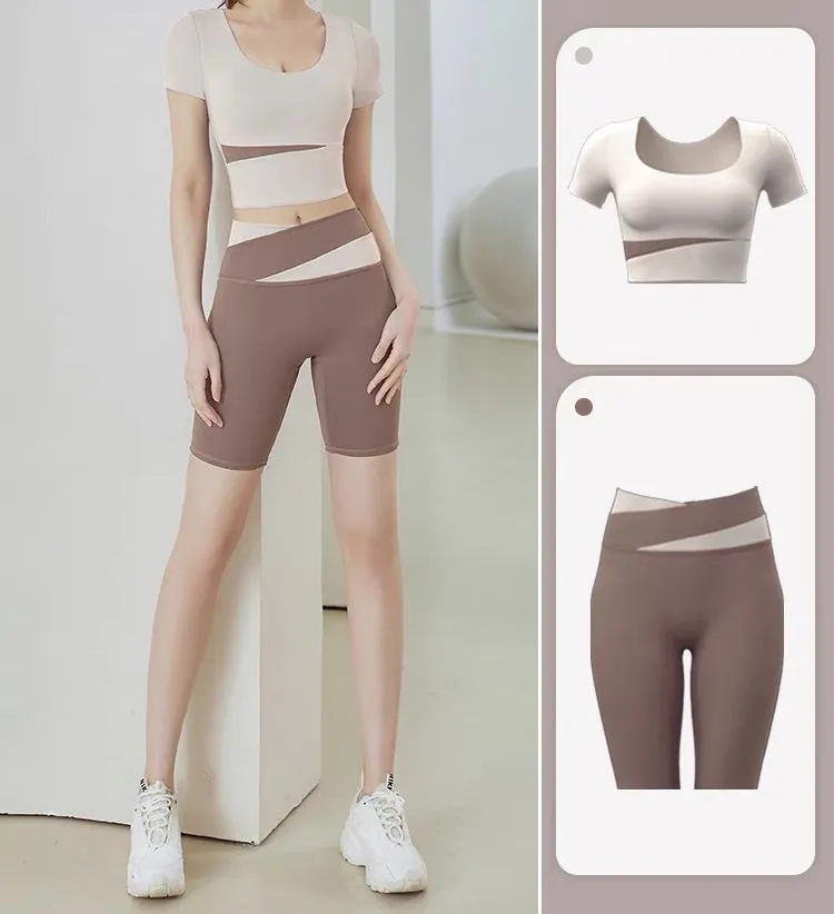 Womens Atheleisure Sports Active Wear Vest Crop Top and Shorts Fitness Yoga Gym Ladies Clothing