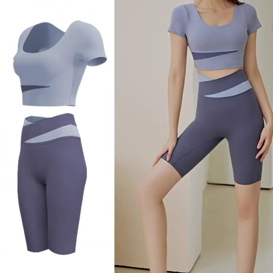 Womens Atheleisure Sports Active Wear Vest Crop Top and Shorts Fitness Yoga Gym Ladies Clothing