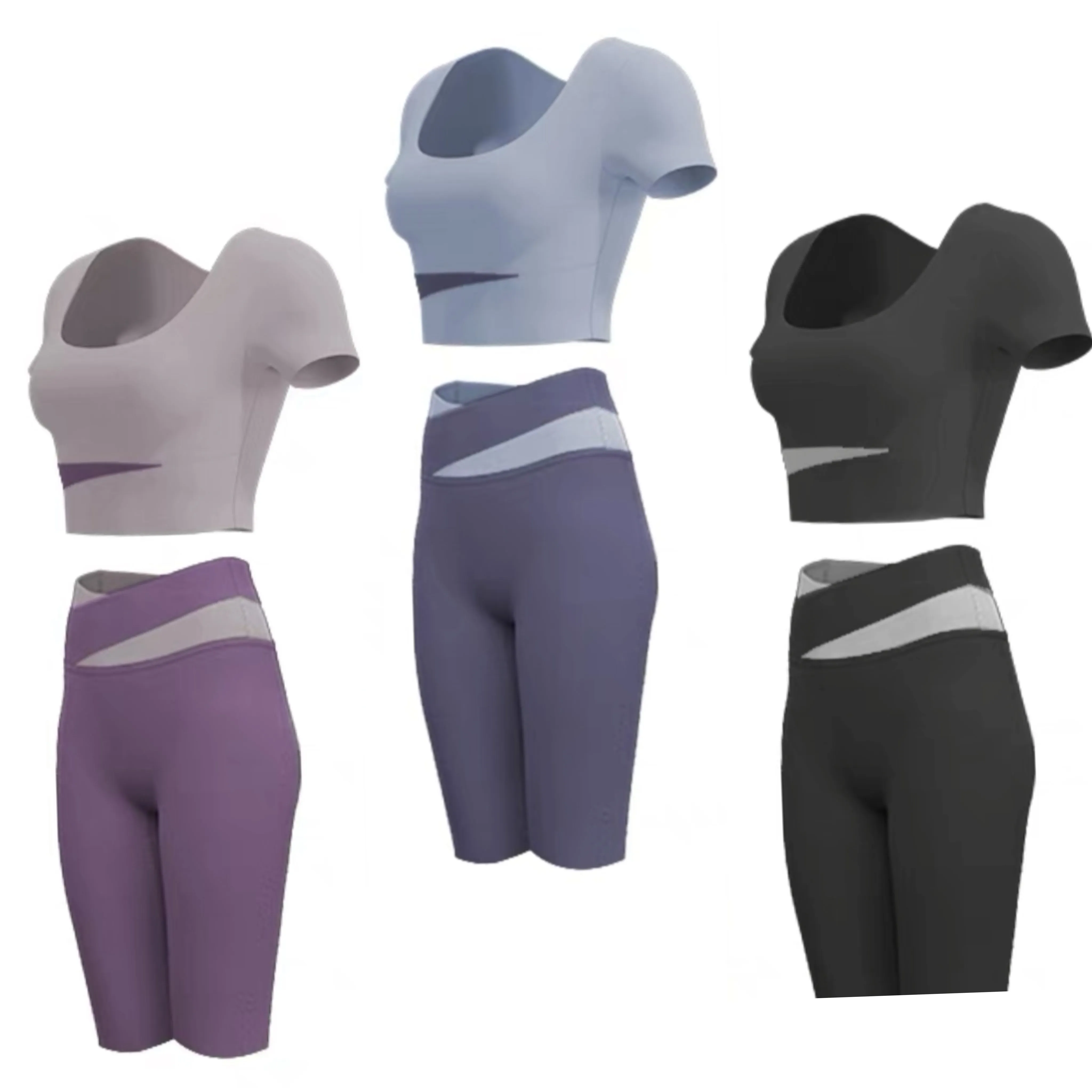 Womens Atheleisure Sports Active Wear Vest Crop Top and Shorts Fitness Yoga Gym Ladies Clothing